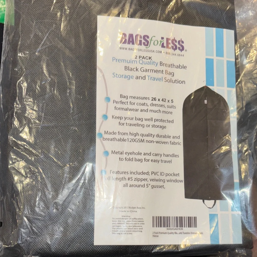 Bags for Less Black Garment Travel Bag 2Pk NWT
